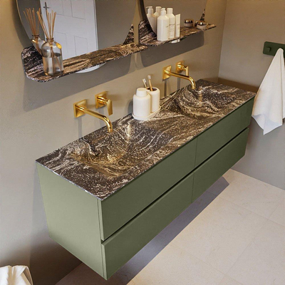 Mondiaz VICA-DLUX ensemble de meuble de salle de bain - 150cm - meuble sous-vasque armée - 4 tiroirs - lavabo encastré nuage double - sans trous de robinet - version haute de 60cm - lave