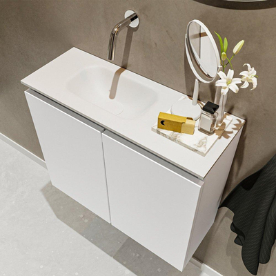 MONDIAZ TURE Fonteinset - 60x23x50cm - 0 kraangaten - 2 deuren - talc mat - Wasbak links - Solid Surface Wit OUTLETSTORE