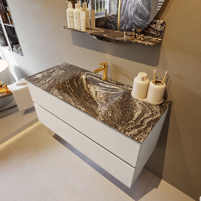 Mondiaz VICA-DLUX Ensemble de meuble de salle de bain - 110cm - meuble sous lavabo lin - 2 tiroirs - lavabo encastré nuage milieu - 1 trou de robinet - version haute de 60cm - lave