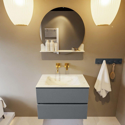 Mondiaz VICA-DLUX ensemble de meuble de salle de bain - 70cm - meuble sous-vasque plata - 2 tiroirs - lavabo encastrée cloud milieu - sans trous de robinet - version haute de 60cm - opalo