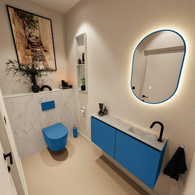 MONDIAZ TURE-DLUX 100cm toiletmeubel Jeans. EDEN wastafel Opalo positie rechts. Met 1 kraangat.