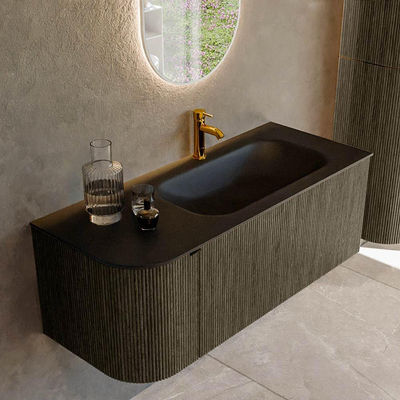Mondiaz KURVE Ensemble meuble de salle de bains - 115x46x40cm - 1 tiroir - 1 porte - vasque solid surface - droite - 1 trou de robinet - Shadow