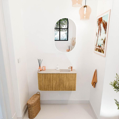 Mondiaz JOYA-DLUX 81.6cm toiletmeubel - ronding links kleur Oak - Wastafel FAYE positie Rechts 1 kraangat kleur Frappe.