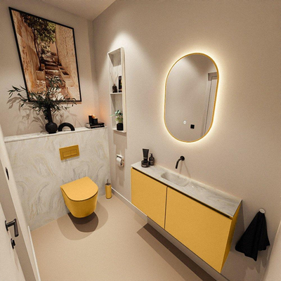 MONDIAZ TURE-DLUX meuble WC 100 cm Ocher. EDEN lavabo Ostra position milieu. Sans trou de robinet.