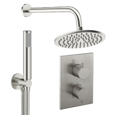 Crosswater MPRO Ensemble de douche pluie encastré - 2 leviers - pomme de douche 30 cm - douchette à main - bras mural - inox brossé
