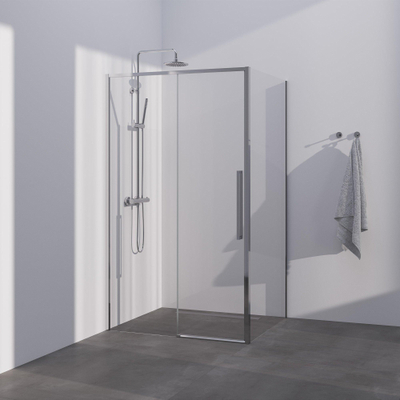 BRAUER Season cabine de douche - 120x100x200cm - porte coulissante - verre transparent - réversible - revêtement de verre - Chrome