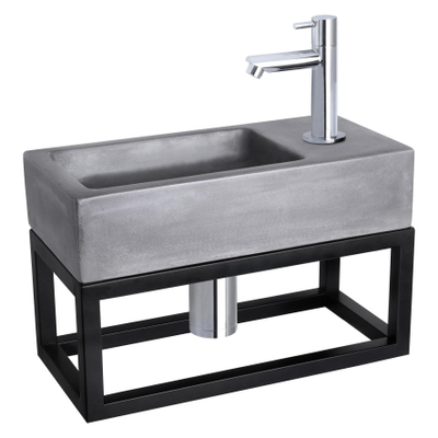 Differnz Ravo fonteinset – 38.5x18.5x25 cm – beton donker grijs – rechte chromen kraan – met zwart frame