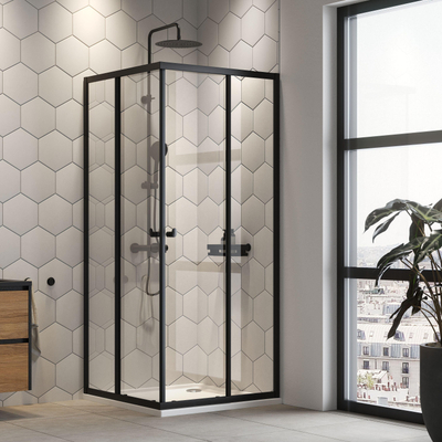 Sealskin Hooked hoekinstap - 90x90x200cm - 6 mm helder veiligheidsglas - met Sealglas-coating - zwart mat