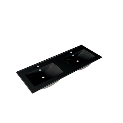 Adema Chaci Meuble salle de bain - 120x46x57cm - 2 vasques en céramique noire - 2 trous de robinet - 2 tiroirs - miroir rond avec éclairage - noir mat