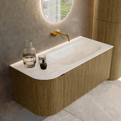 Mondiaz KURVE-DLUX Ensemble de meubles de salle de bains - 105x46x40cm - 1 tiroir - 1 porte - lavabo solid surface - à droite - sans trou de robinetterie - Dusk