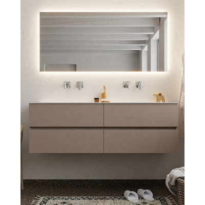 MONDIAZ VICA Ensemble de meuble salle de bain - 150cm - 4 tiroirs - lavabo Cloud double - 0 trou de robinet - solid surface smoke