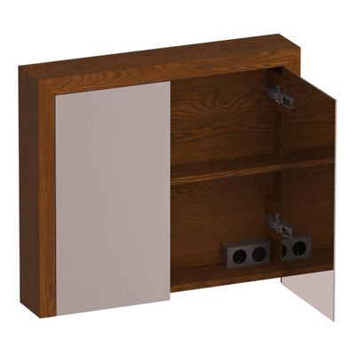 BRAUER Rise spiegelkast - 80x70x15cm - zonder verlichting - 2 dubbelzijdige spiegeldeuren - lamellen eiken bruin