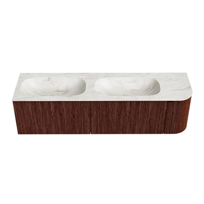 Mondiaz KURVE-DLUX Badkamermeubelset - 165x46x40cm - 2 lade - 1 deur - wastafel solid surface - dubbel / links - zonder kraangat - Ruby
