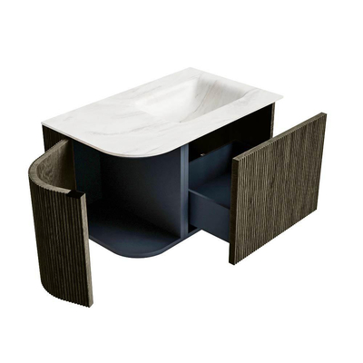 Mondiaz KURVE-DLUX Badkamermeubelset - 75x46x40cm - 1 lade - 1 deur - wastafel solid surface - rechts - zonder kraangat - Shadow