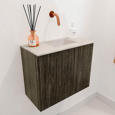 Mondiaz JOYA-DLUX Meuble de salle de bains 50cm - couleur Shadow - Vasque FAYE position Droite Sans trou de robinet couleur Ostra.