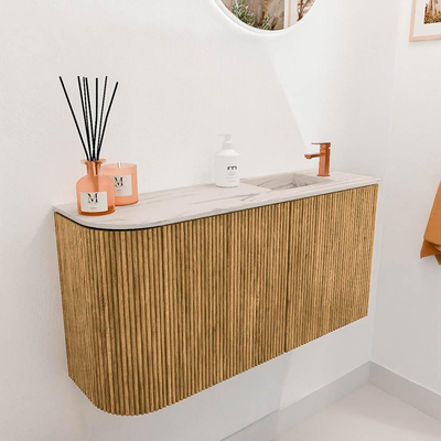 Mondiaz JOYA-DLUX 81.6cm toiletmeubel - ronding links kleur Oak - Wastafel FAYE positie Rechts 1 kraangat kleur Nata.