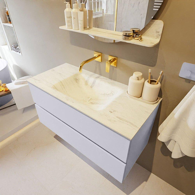 Mondiaz VICA-DLUX ensemble de meuble de salle de bain - 100cm - meuble sous-vasque cale - 2 tiroirs - lavabo encastré cloud milieu - sans trous de robinet - version haute de 60cm - opalo