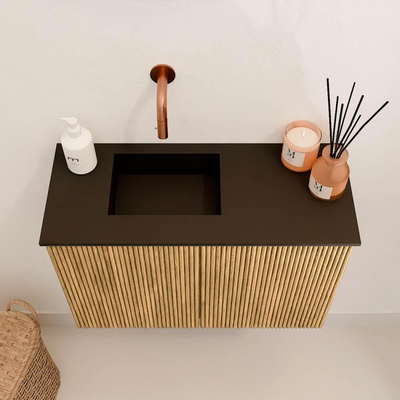 Mondiaz JOYA 60cm meuble de toilette - couleur Oak - Lavabo FAYE position Gauche Sans trou de robinet couleur Urban.