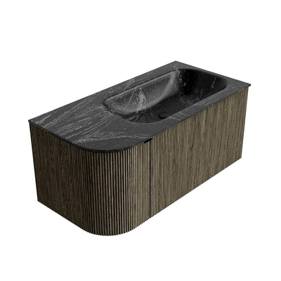 Mondiaz KURVE-DLUX Badkamermeubelset - 95x46x40cm - 1 lade - 1 deur - wastafel solid surface - rechts - 1 kraangat - Shadow