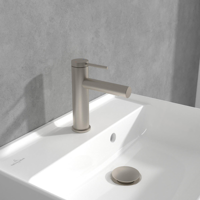 Villeroy & Boch Loop & Friends Eengreeps wastafelkraan met trekstang-afvoergarnituur - Matt Brushed Nickel (RVS)