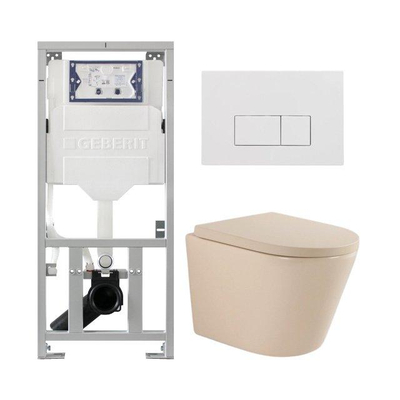 QeramiQ Dely Pack WC - 36,3x51,7cm - à fond creux - sans bride - réservoir encastré Geberit UP320 - abattant WC softclose 35 mm - plaque de déclenchement blanche brillante - boutons rectangulaires - beige mat