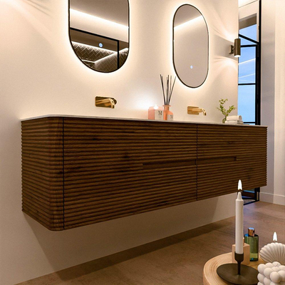 Mondiaz CIRO-DLUX Badkamermeubelset - 190x45x50cm - Solid surface wastafel Opalo - 2 wasbak Dubbel - zonder kraangaten - 4 lades - Dusk
