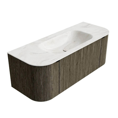 Ensemble de meuble de salle de bain Mondiaz KURVE-DLUX - 120x46x40cm - 1 tiroir - 2 portes - lavabo en solid surface - milieu - sans trou de robinet - Shadow