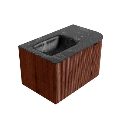 Mondiaz KURVE-DLUX Ensemble de meuble salle de bain - 75x46x40cm - 1 tiroir - 1 porte - lavabo en solid surface - gauche - 1 trou de robinet - Ruby