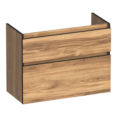 BRAUER Delight Edge meuble sous-lavabo peu profond 80 2 tiroirs à fermeture douce - sans poignée - 1 découpe pour siphon - Honey