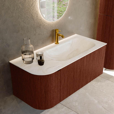 Mondiaz KURVE-DLUX Badkamermeubelset - 105x46x40cm - 1 lade - 1 deur - wastafel solid surface - rechts - 1 kraangat - Ruby