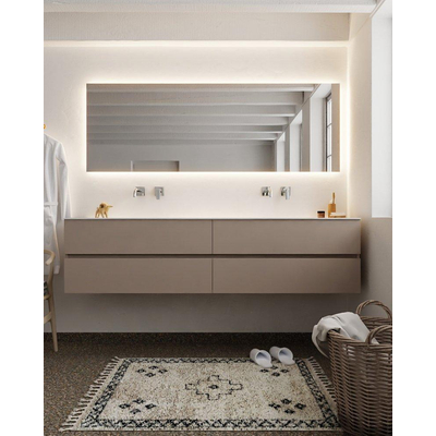 Mondiaz VICA ensemble de meuble de salle de bain - 200cm - meuble sous-vasque fumée - 4 tiroirs - lavabo lune double - sans trou de robinet version XL 60cm de haut