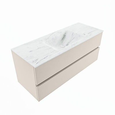 Mondiaz VICA-DLUX ensemble de meuble de salle de bain - 120cm - meuble sous-vasque lin - 2 tiroirs - lavabo encastrée nuage milieu - sans trous de robinet - version haute de 60cm - opalo