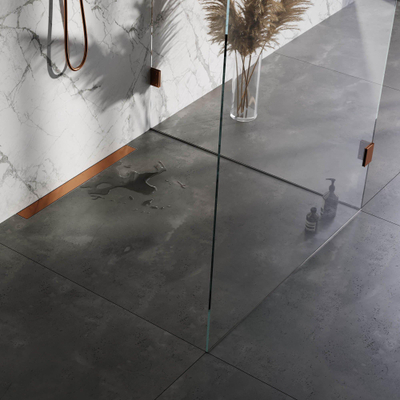 Brauer Caniveau de douche - 80x7.5cm - bride murale - grille à carreler réversible - inox - cuivre brossé