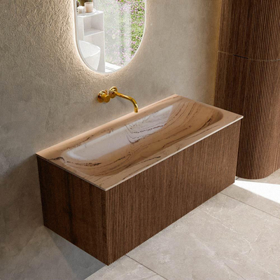 MONDIAZ KURVE-DLUX 100cm badmeubel kleur Walnut met 1 lade en 0 deuren. Wastafel BIG MEDIUM Midden zonder kraangat Arena.
