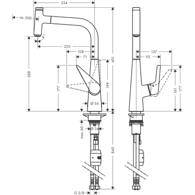 Hansgrohe Talis Select M51 - select - 1 greeps keukenmkr - 300 met uittrekb uitloop - hoogglans chroom