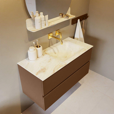 Mondiaz VICA-DLUX Badkamermeubelset - 100cm - rust - 2 lades - Inbouw wastafel CLOUD - rechts - zonder kraangat - kleur Frappe - XL versie 60cm hoog