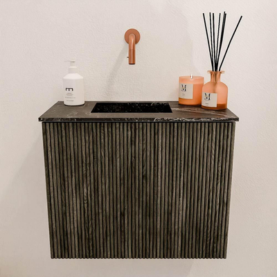 Mondiaz JOYA-DLUX 50cm toiletmeubel - kleur Shadow - Wastafel FAYE positie Links Zonder kraangat kleur Lava.