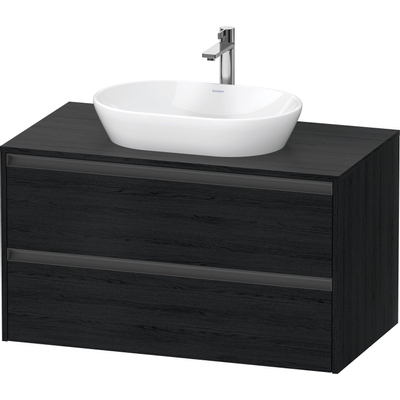 Duravit Ketho.2 Wastafelonderbouwkast - inclusief consoleplaat - met 2 laden - 100x55x56.8cm - met handgrepen antraciet - eiken zwart mat