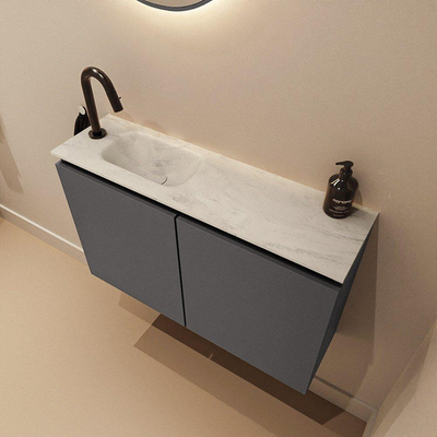 MONDIAZ TURE-DLUX 80cm toiletmeubel Dark Grey. EDEN wastafel Opalo positie links. Met 1 kraangat.