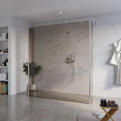 Fortifura Galeria Douche à l'italienne - 180x200cm - verre fumé - anticalcaire - verre de sécurité 8mm - 2 parois latérales 40cm - avec bras muraux et profilés d'angle - Inox brossé