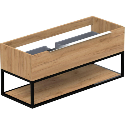 Thebalux onderkast type2 120cm 1x lade opbouwgreep Noëlla met frame mat zwart en 1x inleg  1x uitsparing tbv wastafel Cube Quadro en Soft incl witte sifonset
