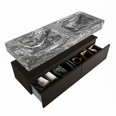 Mondiaz ALAN-DLUX Ensemble de meuble - 130cm - meuble Urban mat - 2 tiroirs - Lavabo Cloud Lava suspendu - vasque Gauche et droite - 0 trous de robinet