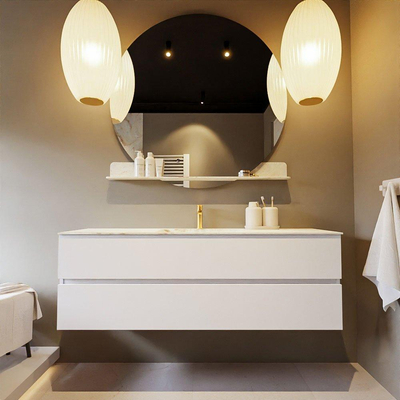 Mondiaz VICA-DLUX Ensemble de meuble de salle de bain - 150cm - meuble sous-vasque talc - 2 tiroirs - lavabo encastrée cloud milieu - 1 trou de robinet - version haute de 60cm - frape