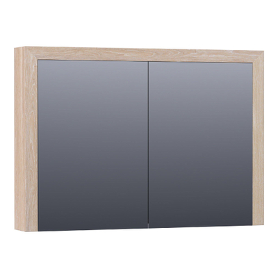 Saniclass Massief eiken Spiegelkast - 100x70x15cm - 2 links/rechtsdraaiende spiegeldeuren - Hout white oak