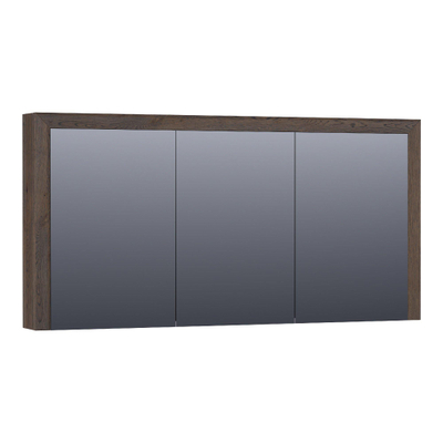 BRAUER Massief eiken spiegelkast 140x70x15cm met 3 links- en rechtsdraaiende spiegeldeuren doorlopende lamel geborsteld hout Black oak