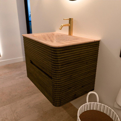 Mondiaz CIRO-DLUX Meuble de salle de bains - 70x45x50cm - lavabo solid surface Saba - 1 vasque au milieu - 1 trou de robinet - 2 tiroirs - Shadow