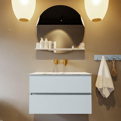 MONDIAZ VICA-DLUX Ensemble meuble de salle de bains - 80cm - meuble bas clay - 2 tiroirs - lavabo encastré cloud central - sans trous de robinet - version haute 60cm - glace