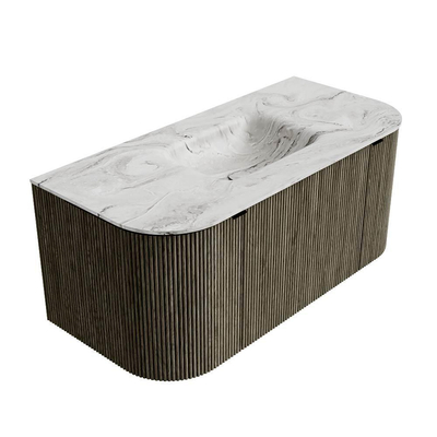 Mondiaz KURVE-DLUX Badkamermeubelset - 100x46x40cm - 1 lade - 2 deuren - wastafel solid surface - midden - 1 kraangat - Shadow