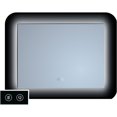 TuTTi Q-Mirrors Spiegel - 80x70 - rechthoek - touch-icoontjes - spiegelverwarming - LED verlichting - 3 kleuren - ambiance rondom - omlijsting - zwart mat