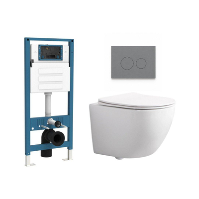QeramiQ Dely Swirl Compact Ensemble WC - réservoir encastré QeramiQ flush - abattant slim - plaque de commande en plastique gris clair - boutons ronds - blanc brillant